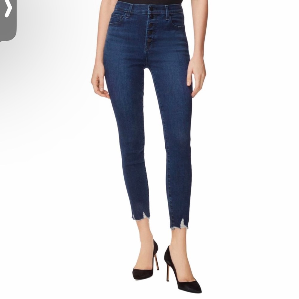 J Brand Lillie Skinny Jeans Women High Rise Shredded Hem Ankle Denim Blue 24